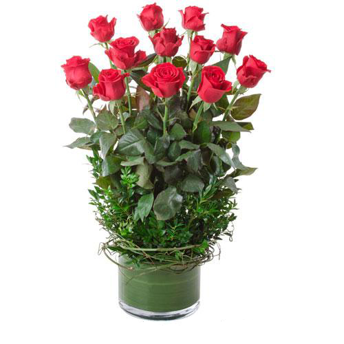Designer Vase & Red Roses